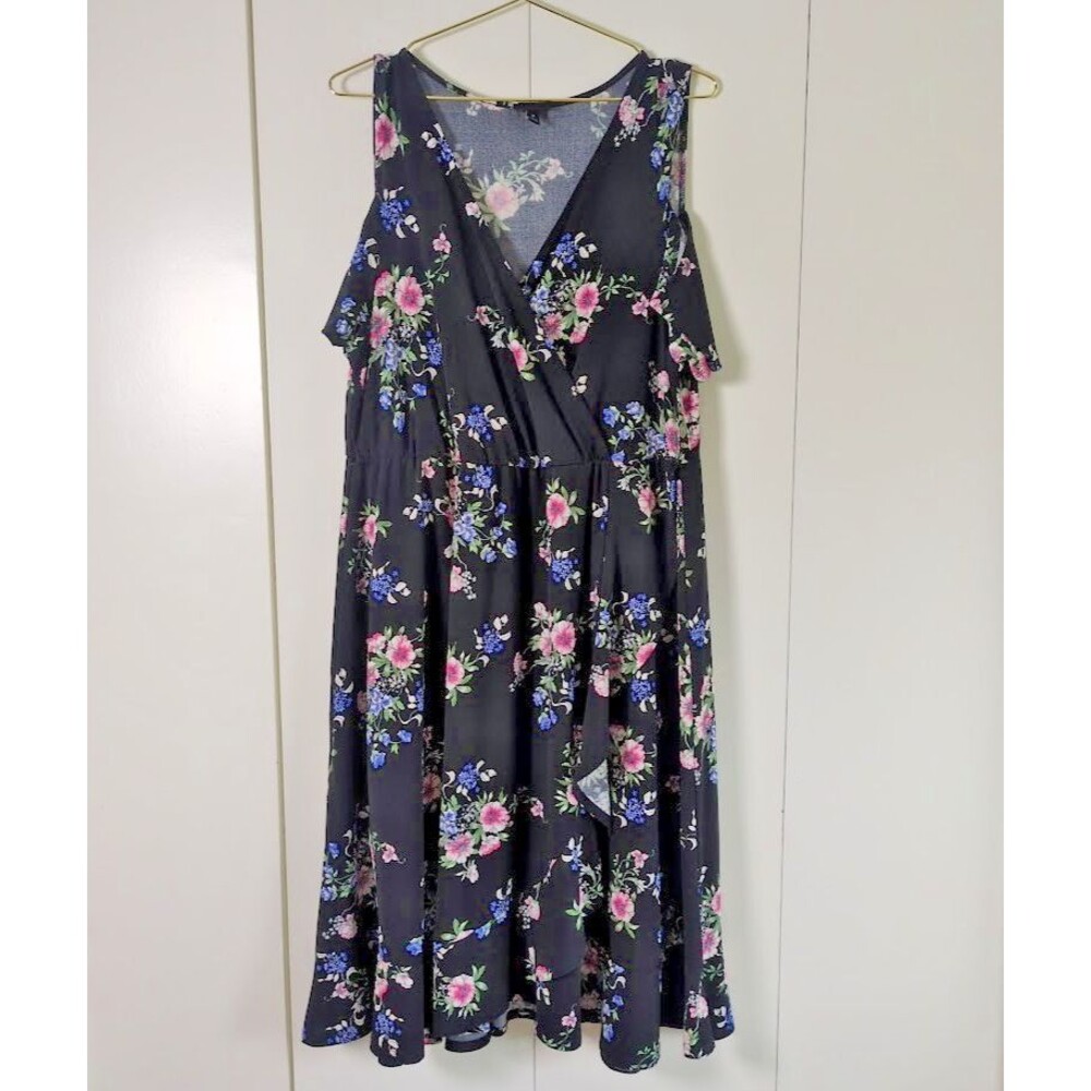Torrid Women 2, 2x Midi Floral Dress Cold Shoulder Dress Faux Wrap Dress